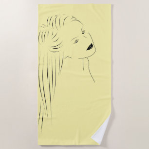 Toalla De Playa Encantador Black Line Art Visual femenino