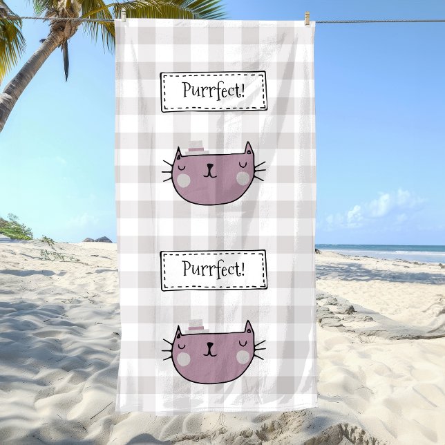 Toalla De Playa Encantador gato Purrfect Buffalo plaid (Subido por el creador)