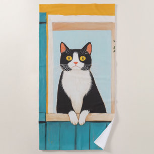 Toalla De Playa Encantando al gato en la ventana