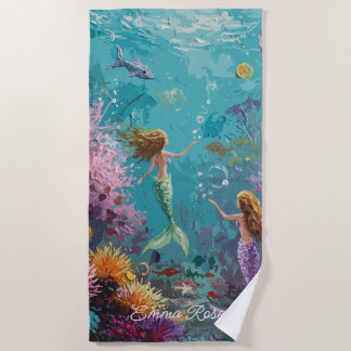 Toalla De Playa Enchanted Mermaid Underwater Scene