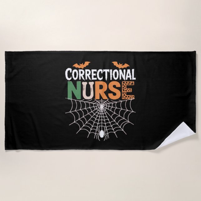 Toalla De Playa Enfermera correccional Halloween Calabaza clásica  (Anverso)