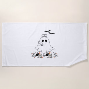 Toalla De Playa Enfermera Fantasma Cute Halloween Diseño Camiseta 