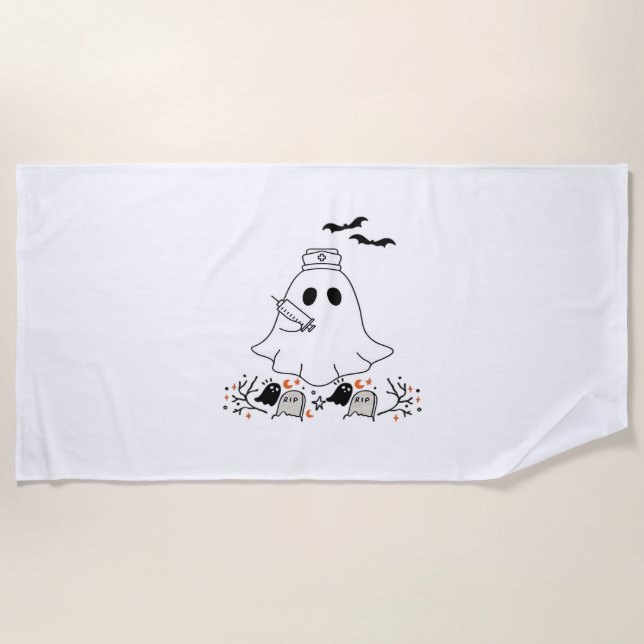 Toalla De Playa Enfermera Fantasma Cute Halloween Diseño Camiseta  (Anverso)