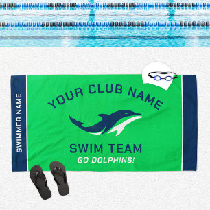 Toalla De Playa Equipo de natación Green Navy con nombre personali