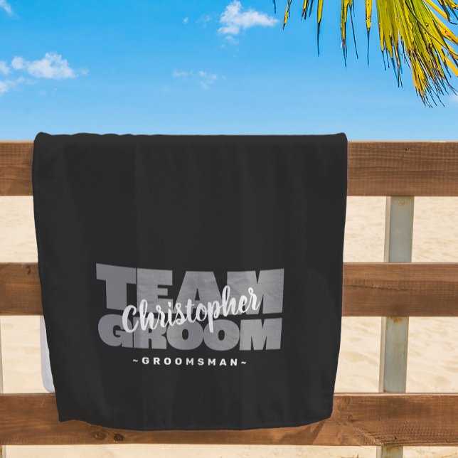 Toalla De Playa Equipo Groom Groomsman Boda Guay Retro Black Pool (Subido por el creador)