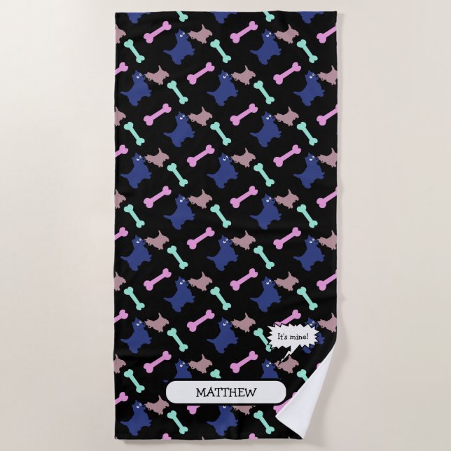 Toalla De Playa Es mía Scottish Terrier personalizado Beach T (Anverso)