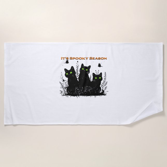 Toalla De Playa Es temporada espeluznante gatos negros Clásico T-S (Anverso)