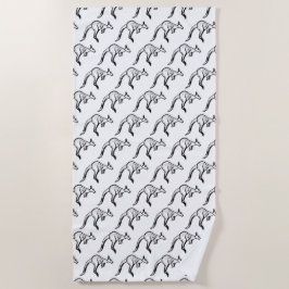 Toalla De Playa Esbozo de canguro en blanco y negro