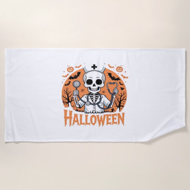 Toalla De Playa Esbozo de la enfermera de Halloween T-Shirt_1 esen (Anverso)
