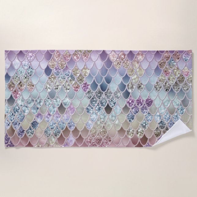 Toalla De Playa Escalas de Purpurina de sirena de verano #13 (Purp (Anverso)