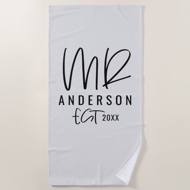 Toalla De Playa Escritura manuscrita Sr. boda luna de miel (Anverso)