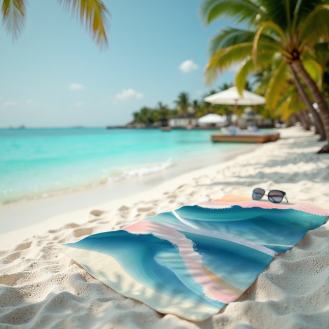 Toalla De Playa Escudo Coral Fluid Abstracto Costa (Coral Crest Towel. Dynamic coral & aqua abstract for luxurious sunlit beach lounging.)