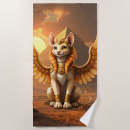 Toalla De Playa Esfinge De Gato Aguila Mística - Arte De Fantasía 
