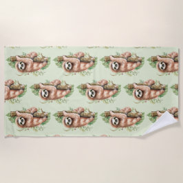 Toalla De Playa Eslora de acuarela y hojas tropicales