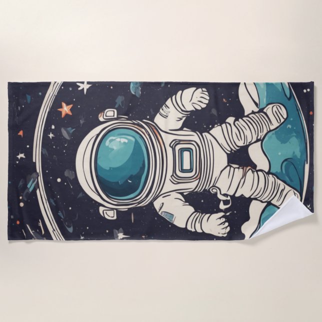 Toalla De Playa Espacio astronauta y planetas (Anverso)