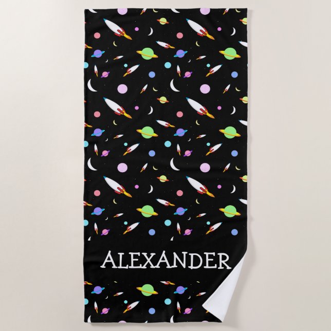 Toalla De Playa Espacio personalizado de los cohetes planetas luna (Anverso)