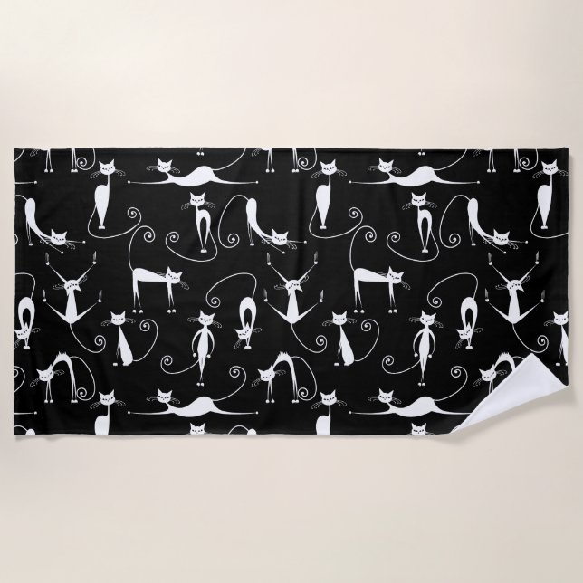 Toalla De Playa Espinoso patrón de gato blanco (Anverso)