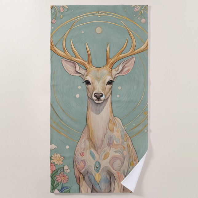 Toalla De Playa Espíritu suave: Un ciervo pastel (Anverso)