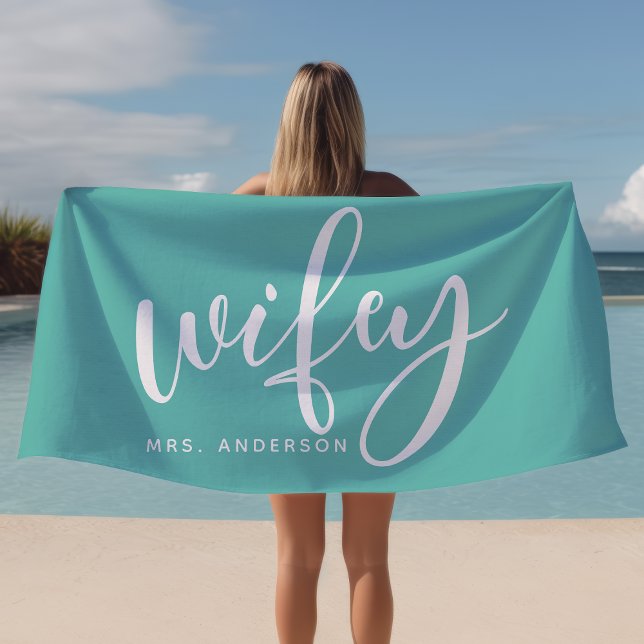 Toalla De Playa Esposa Verde azulada y Personalizado blanca Novia (Subido por el creador)