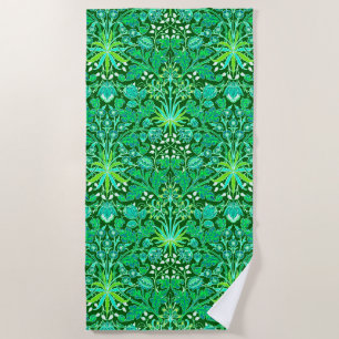Toalla De Playa Estampa de jacinto de William Morris, verde esmera
