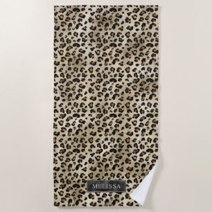 Toalla De Playa Estampado Animal De Leopardo Con Hojalata Falsa Ne
