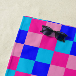 Toalla De Playa Estampado de cuadros rosas y azules