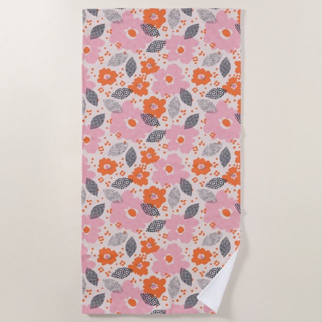 Toalla De Playa Estampado de flores retro lindo (Anverso)
