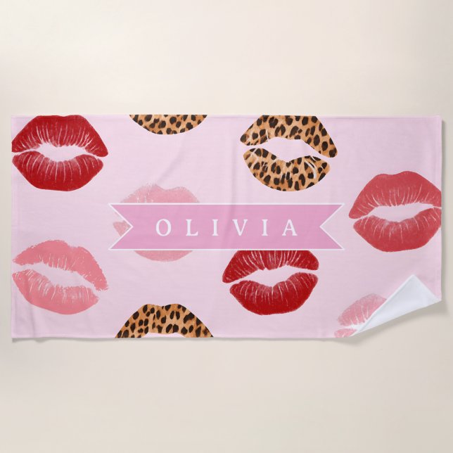 Toalla De Playa Estampado de labios personalizado con estampado de (Anverso)