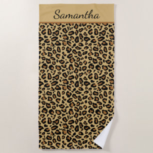 Toalla De Playa Estampado de leopardo con nombre de monograma Patr
