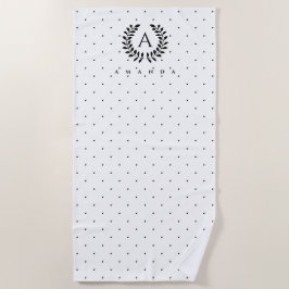 Toalla De Playa Estampado de lunares en blanco y negro con monogra