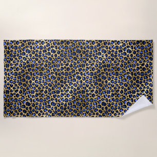 Toalla De Playa Estampado de lunares glamorosos dorados y azul rea