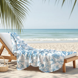 Toalla De Playa Estampado floral azul Toile-de-jouy Chinoiseries