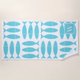 Toalla De Playa Estampado Náutico de Bloque de Pescado - Monograma