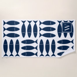 Toalla De Playa Estampado Náutico de Bloque de Pescado - Monograma