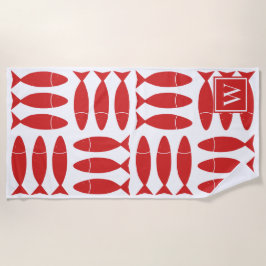 Toalla De Playa Estampado Náutico de Bloque de Pescado - Monograma