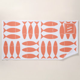 Toalla De Playa Estampado Náutico de Bloque de Pescado - Monograma