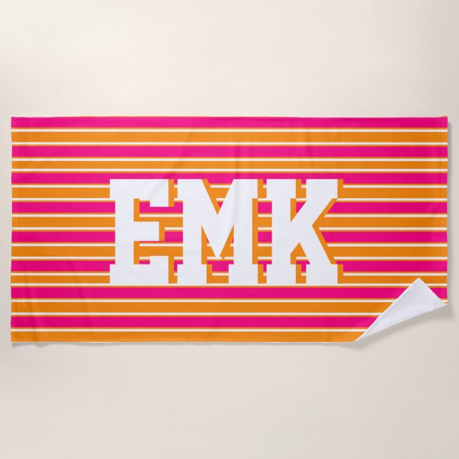 Toalla de playa estética de rayas rosadas naranjas (Anverso)