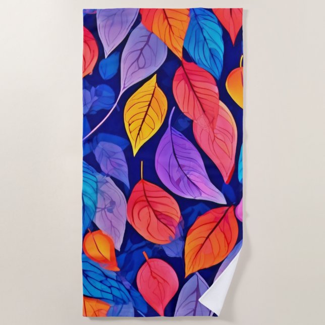 Toalla De Playa Estilo burdel: Vibrantes patrones de hojas (Anverso)
