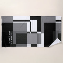 Toalla De Playa Estilo mondrino Resumen Patrón moderno Blanco negr