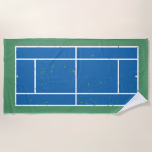 Toalla De Playa Estilo perturbado de la pista de tenis azul y verd