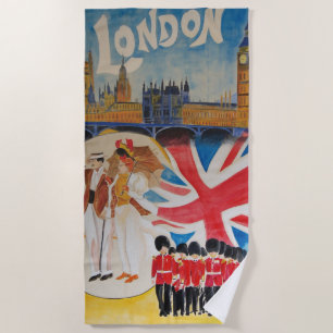 Toalla De Playa Estilo retro Londres Inglaterra Watercolor Art