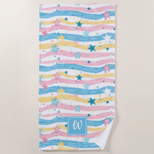 Toalla De Playa Estrella azul turquesa rosa Fish Stried Monogramed