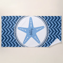 Toalla De Playa Estrella de mar azul náutico costero