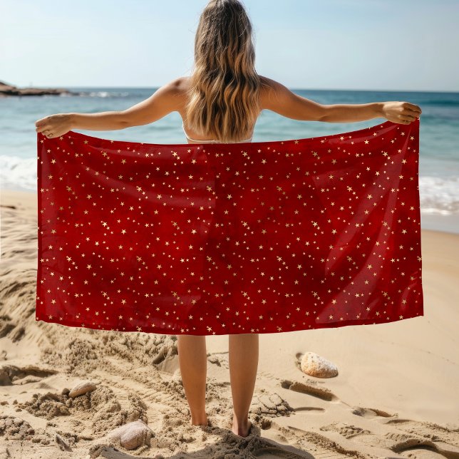 Toalla De Playa Estrella dorada festiva rojo borgoña (Subido por el creador)