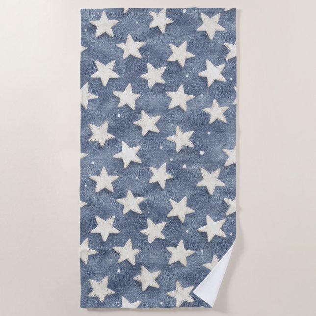 Toalla De Playa Estrellas Blancas Azules   (Anverso)