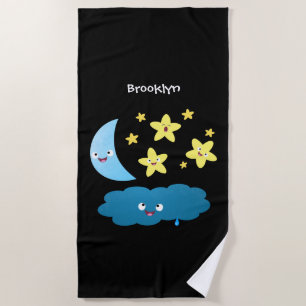 Toalla De Playa Estrellas de canto, personalizado de luna y nube