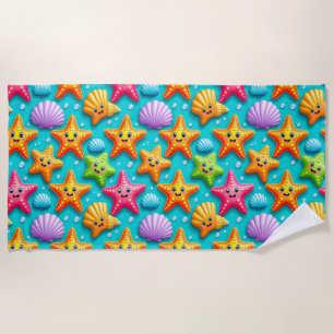 Toalla De Playa Estrellas de mar y conchas de dibujos animados col