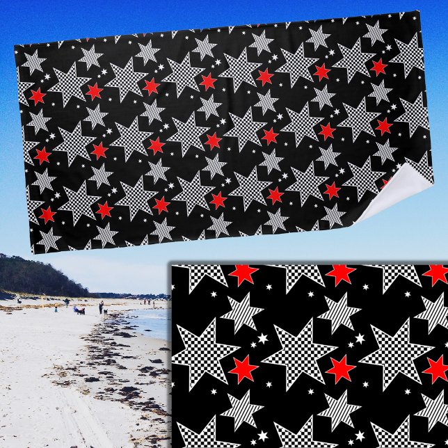 Toalla De Playa Estrellas rayas blancas negras y rojas en negro (Subido por el creador)