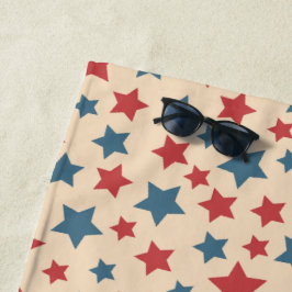 Toalla De Playa Estrellas Rojas y Azules, 4 de Julio, Fondo Beige