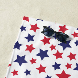 Toalla De Playa Estrellas Rojas y Azules, 4 de Julio, Fondo Blanco